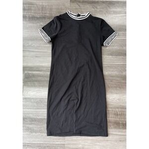 Forever 21 Black Dress S Tight Striped Hem Skater Mini L6